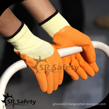 SRSAFETY 10 Ga Yellow Polycotton Liner 3/4 Coated latex on palm safety working gloves